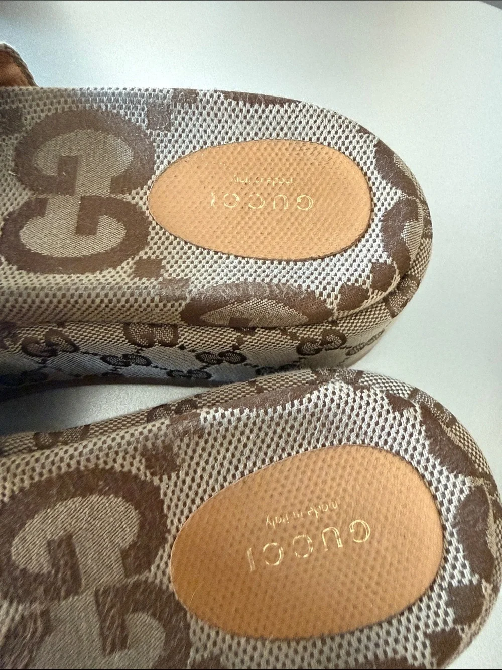 Gucci Brown and Beige GG Canvas Platform Slides